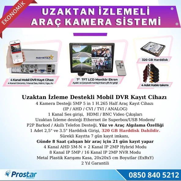 Ekonomik 4 Kameralı Kayıtlı 320 Gb Hdd 7 Inç Ekranlı Uzaktan İzlemeli Tak Kullan Set - 2