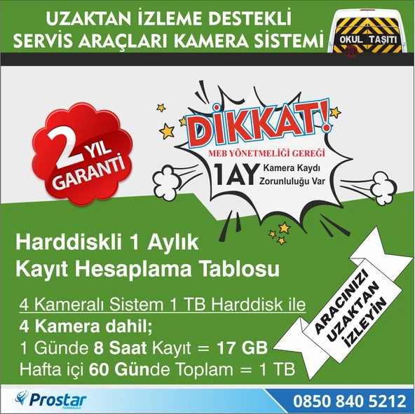 Okul Ve Servis Taşıtları İçin 1 Tb Kayıtlı 3G Destekli Kamera - 3