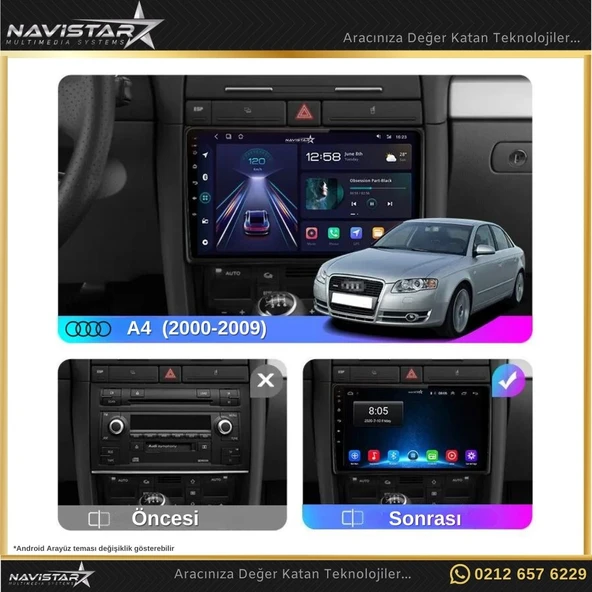 Audi A4  2000-2009 Model 2GB + 64GB Android 13 Kablosuz Carplay Navigasyon Multimedya Sistemi - 3