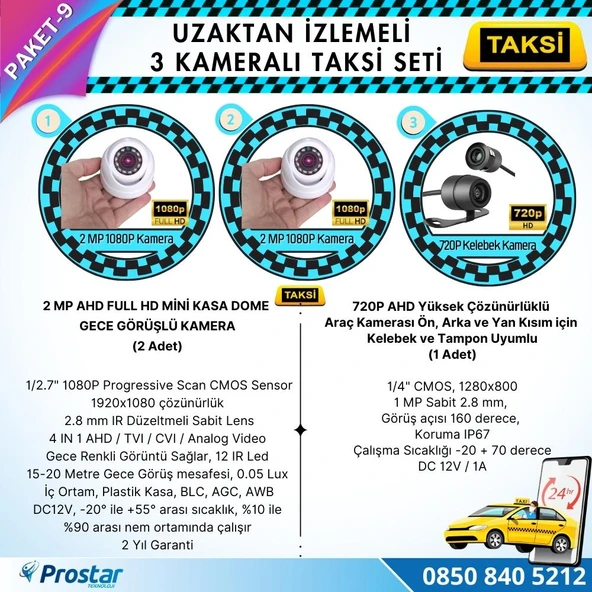 Taksi Kamera Seti 9 Uzaktan Izlemeli 3 Kameralı Wifi 4G 500 Gb Harddisk Dahil - 3