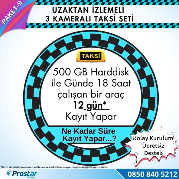 Taksi Kamera Seti 9 Uzaktan Izlemeli 3 Kameralı Wifi 4G 500 Gb Harddisk Dahil - 4