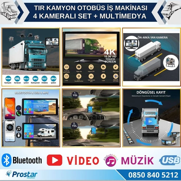 Tır Ve Kamyon 10.36" Dokunmatik Ekranlı 4 Kameralı Kayıtlı Video Müzik Telefon Ekran Yansıtma Özellikli Tak Kullan Kamera Seti - 5