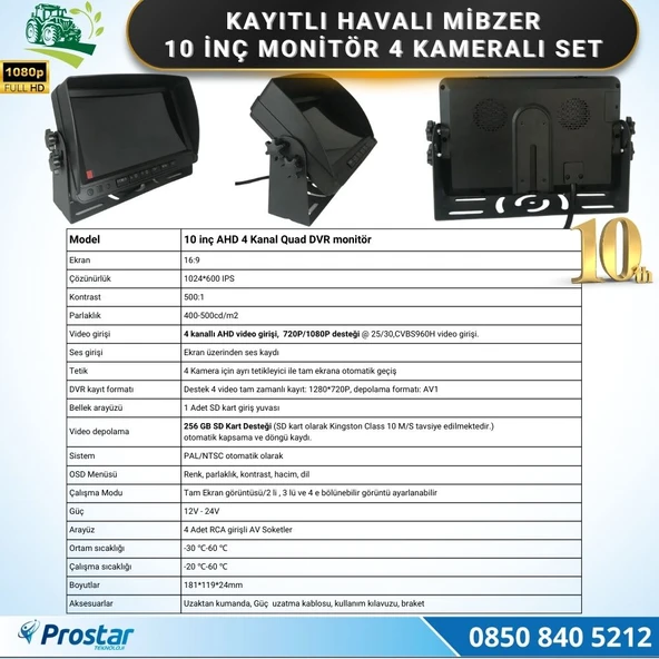 10 inç Monitör 4 Kameralı Mibzer Havalı Tohum Makinesi AHD Kayıtlı Kamera Seti - 2