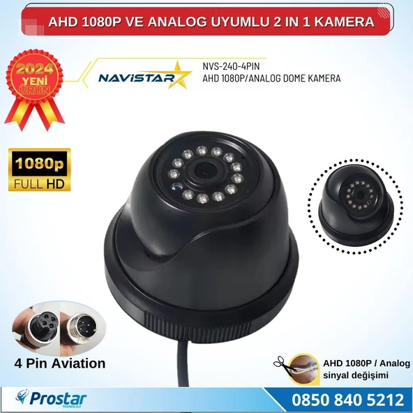 AHD 1080P ve Analog Pal Çevrilebilir 4 Pin Plastik Mini Dome Araç Kamerası - 2
