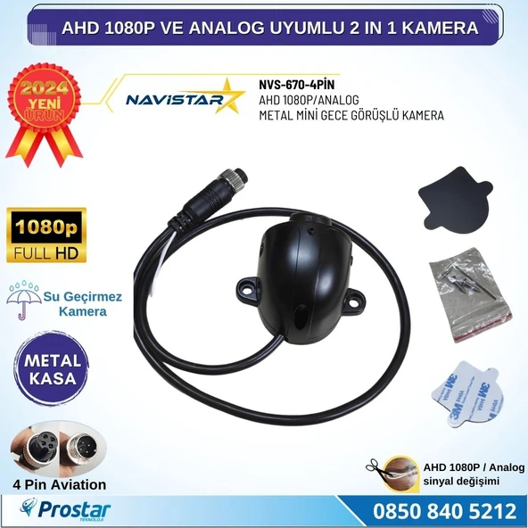Metal Mini Kasa AHD 1080P ve Analog Pal Çevirilebilir 4 Pin Starlight Gece Görüşlü Yön Ayarlanabilir Araç Kamerası - 4