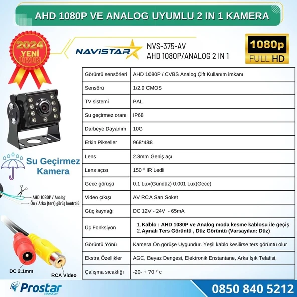 Mini Kamera AHD 1080P ve Analog Pal Çevirilebilir Gece Görüşlü Metal Ayaklı AV Full HD Kamera - 3