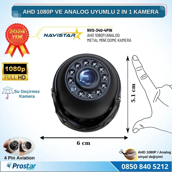 AHD 1080P ve Analog CVBS Pal Dönüştürülebilir Gece Görüşlü 4 Pin Mini Metal Dome Araç Kamerası - 4