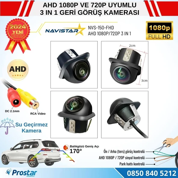 AHD 1080P ve 720P Çevrilebilir 170 Derece Balıkgözü Geniş Açılı  Geri Görüş Kamerası - 3