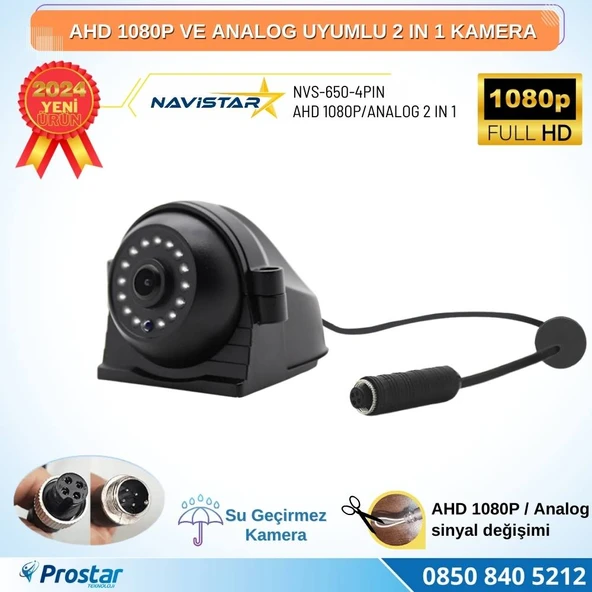 Metal Kasa AHD 1080P ve Analog Pal Çevirilebilir 4 Pin Gece Görüşlü Yan, Ön ve Arka Uyumlu Full HD Kamera - 2