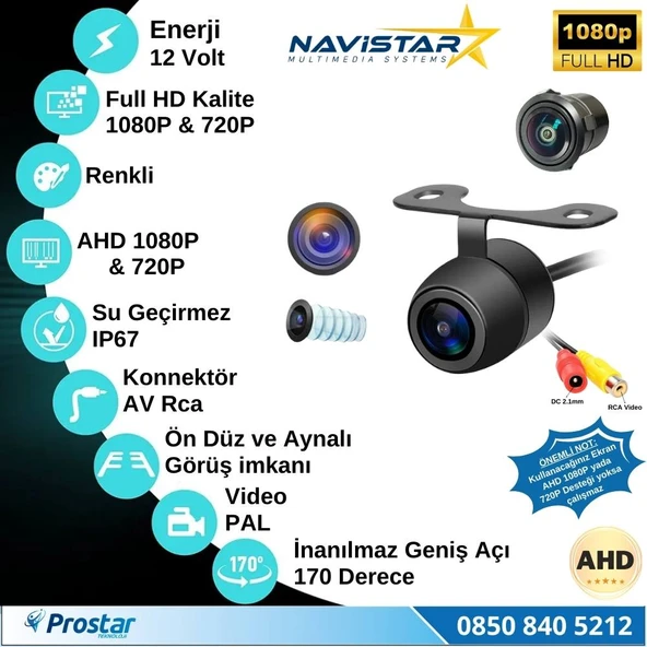 Balıkgözü Kelebek AHD 1080P ve 720P Çevrilebilir 170 Derece Geniş Açılı Geri Görüş Kamerası - 3