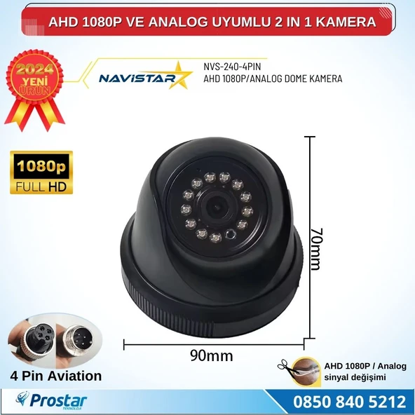 AHD 1080P ve Analog Pal Çevrilebilir 4 Pin Plastik Mini Dome Araç Kamerası - 4