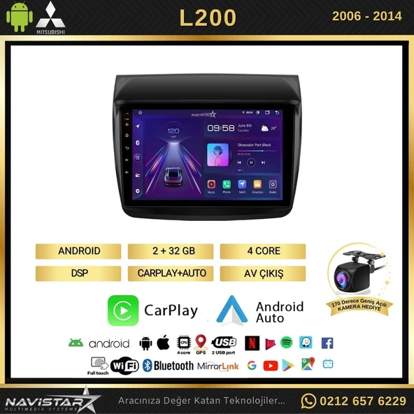 Mitsubishi L200  2006-2014 Model 2GB + 64GB Android 13 Kablosuz Carplay Navigasyon Multimedya Sistemi - 2