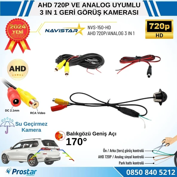 AHD 720P ve Analog Çevrilebilir 170 Derece Balıkgözü Geniş Açılı  Geri Görüş Kamerası - 8