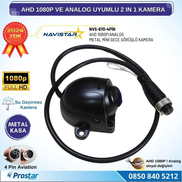 Metal Mini Kasa AHD 1080P ve Analog Pal Çevirilebilir 4 Pin Starlight Gece Görüşlü Yön Ayarlanabilir Araç Kamerası - 2