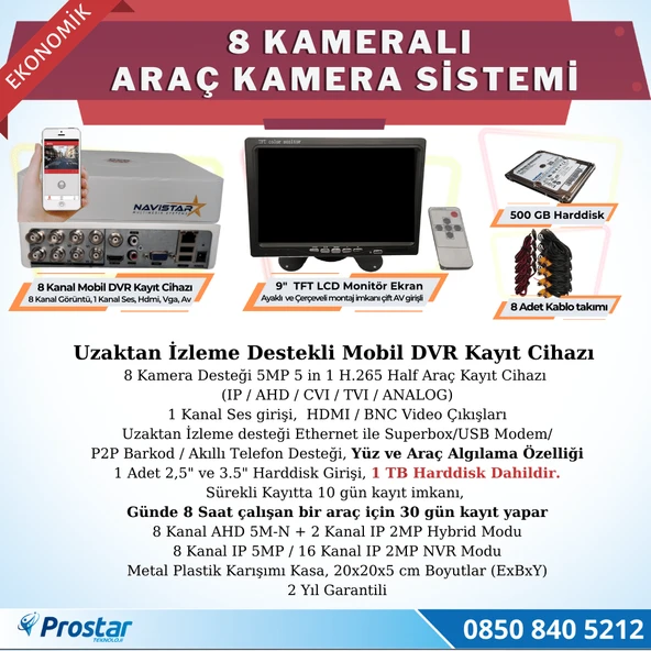 8 Kameralı Kayıtlı 1 Tb Hdd 9  Inç Ekranlı Uzaktan İzlemeli Tak Kullan Set - 2