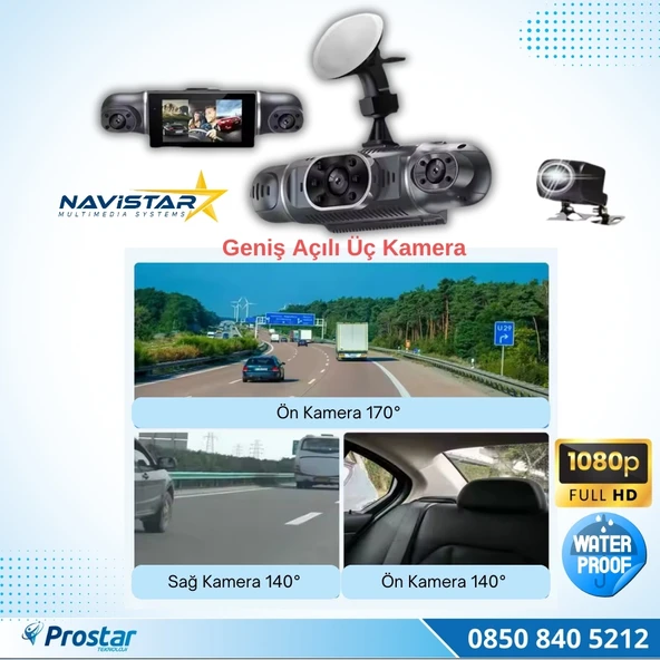 4 Kameralı 1080P WIFI, GPS Geniş Açılı Dashcam Araç içi Kamera Kayıt Sistemi 3 inç  Full HD - 3