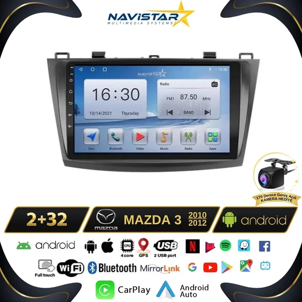Mazda3 2010-2012 Model 2GB + 64GB Android 13 Kablosuz Carplay Navigasyon Multimedya Sistemi