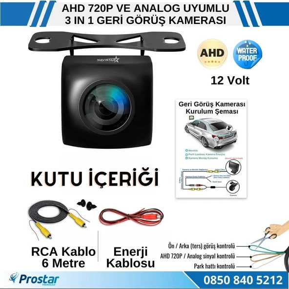 Balıkgözü AHD 720P ve Analog Çevirilebilir 170 Derece Geniş Açılı Geri Görüş Kamerası - 4