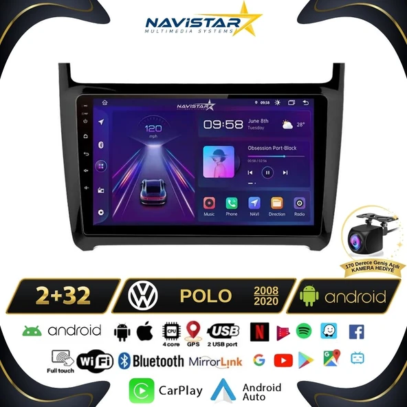 Volkswagen Polo 2+64GB Android 13 Kablosuz Carplay 2008-2020 Navigasyon Multimedya Sistemi