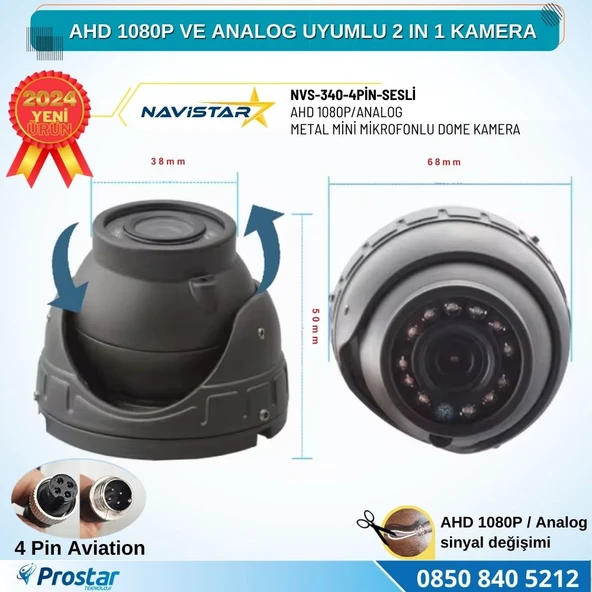 Mikrofonlu AHD 1080P ve Analog Pal Dönüşümlü Gece Görüşlü 4 Pin Mini Metal Dome Araç Kamerası - 4