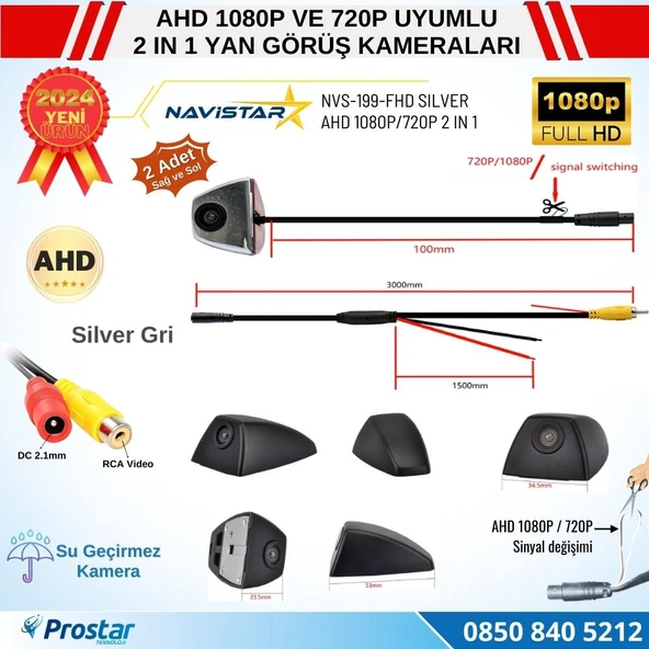 Yan Araç Kamerası AHD 1080P ve 720P Full HD Mini (Silver Gri) Özel Tasarım - 3