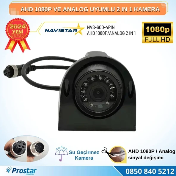 AHD 1080P ve Analog Pal Çevirilebilir 4 Pin Gece Görüşlü Yan, Ön ve Arka Uyumlu Full HD Kamera - 2