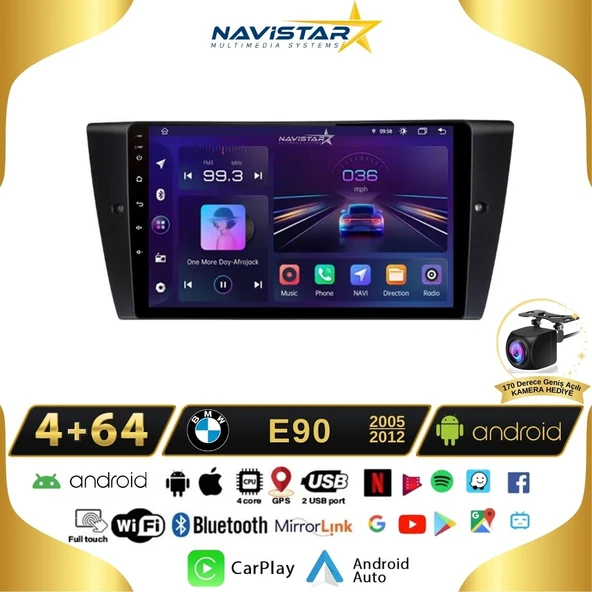 Bmw E90 2005-2012 Model 4GB + 64GB Android 13 Kablosuz Carplay Navigasyon Multimedya Sistemi