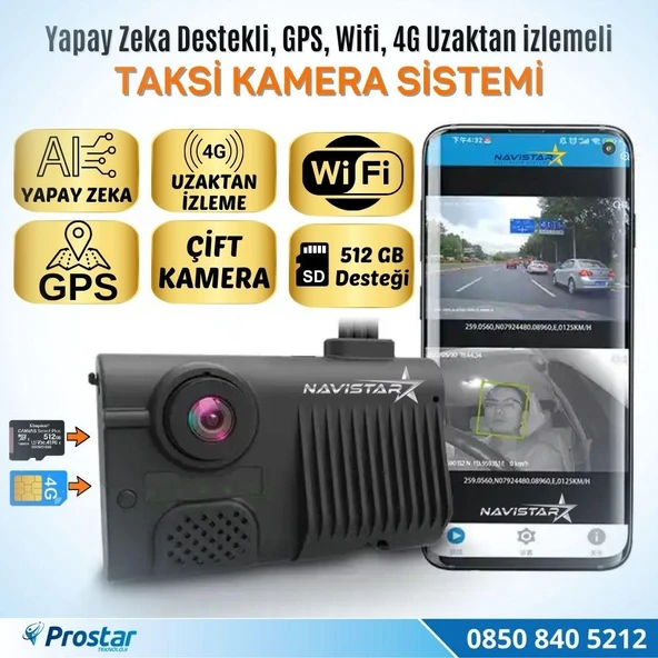 Uzaktan izlemeli 2 Kameralı Wifi GPS 4G Yapay Zeka destekli Akıllı Dashcam Taksi Kamera Sistemi - 2
