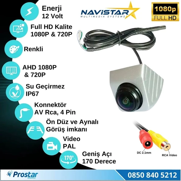 Ayarlanabilir Başlıklı AHD 1080P ve 720P Çevrilebilir 170 Derece Geniş Açılı Geri Görüş Kamerası - 4