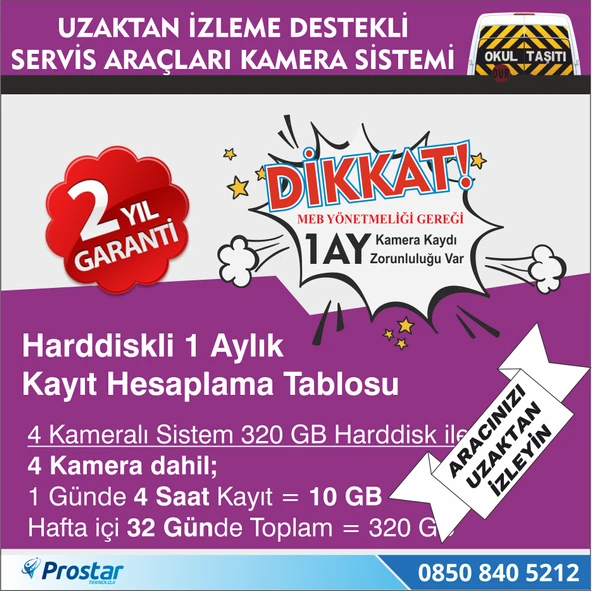 Okul Ve Servis Taşıtları İçin 320 Gb Kayıtlı Kamera Set - 3