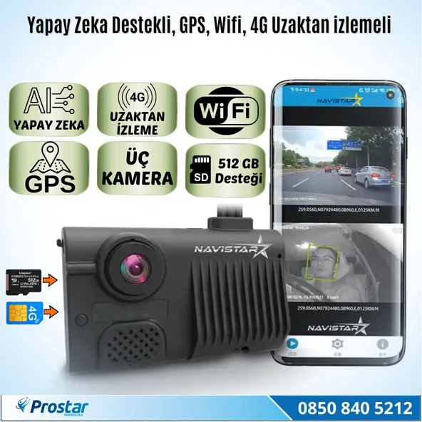 Servis Mevzuatına Uygun 3 Kameralı Monitör Çıkışlı 4G GPS WIFI Acil Durum butonu dahil Pratik Montaj Kamera Seti - 5