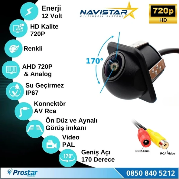 AHD 720P ve Analog Çevrilebilir 170 Derece Balıkgözü Geniş Açılı  Geri Görüş Kamerası - 9