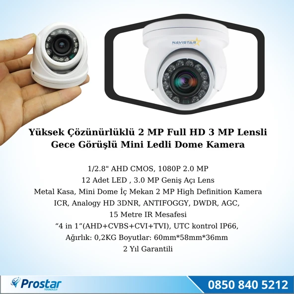 Araçlar Için Mini Metal Dome 2 Mp Full Hd Gece Görüşlü Kamera Geniş Açılı - 2