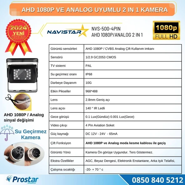 Şapkalı AHD 1080P ve Analog Pal Çevirilebilir Gece Görüşlü Metal Ayaklı Full HD Kamera - 4