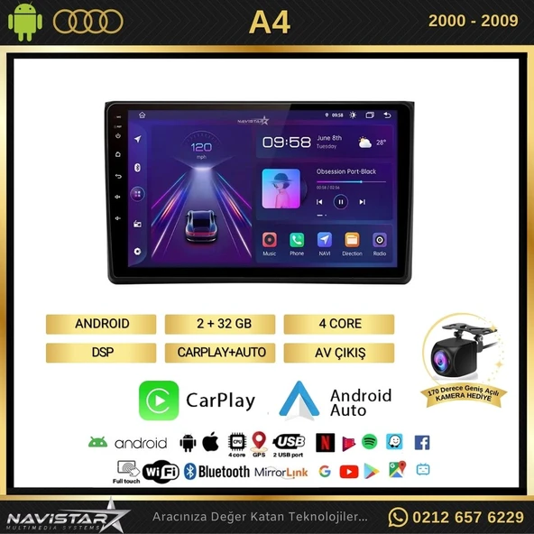 Audi A4  2000-2009 Model 2GB + 64GB Android 13 Kablosuz Carplay Navigasyon Multimedya Sistemi - 2