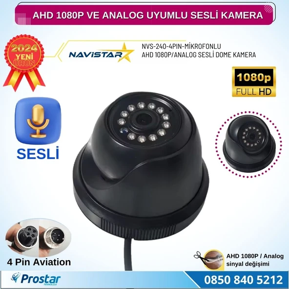 Mikrofonlu AHD 1080P ve Analog Pal Çevrilebilir 4 Pin Plastik Mini Dome Araç Kamerası - 2