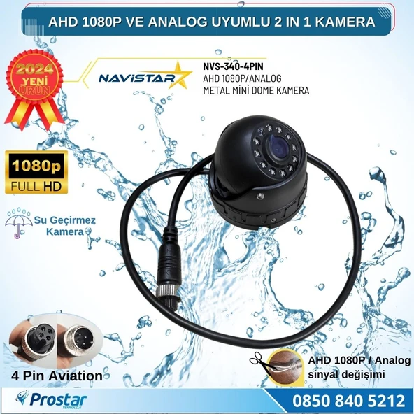AHD 1080P ve Analog CVBS Pal Dönüştürülebilir Gece Görüşlü 4 Pin Mini Metal Dome Araç Kamerası - 2