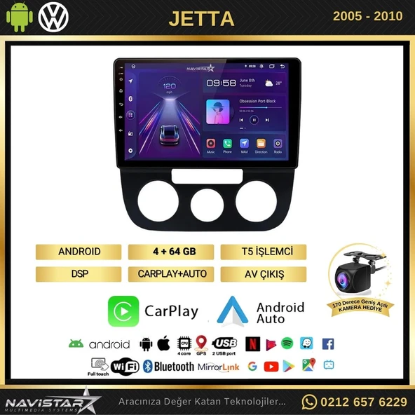Volkswagen Jetta 4GB + 64GB Android 13 Kablosuz Carplay 2005-2010 Navigasyon Multimedya Sistemi - 2