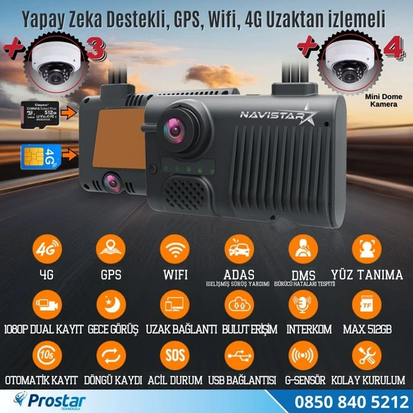 Mevzuata Uygun 4 Kameralı 4G GPS Wifi Acil Durum butonu dahil Pratik Montaj Kamera Seti - 3