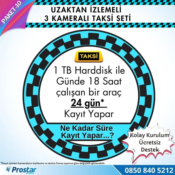 Taksi Kamera Seti 10 Uzaktan Izlemeli 3 Kameralı Wifi 4G 1 Tb Harddisk Dahil - 4