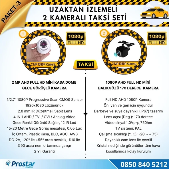 Taksi Kamera Seti 3 Uzaktan Izlemeli 2 Kameralı Wifi 1 Tb Harddisk Dahil - 3