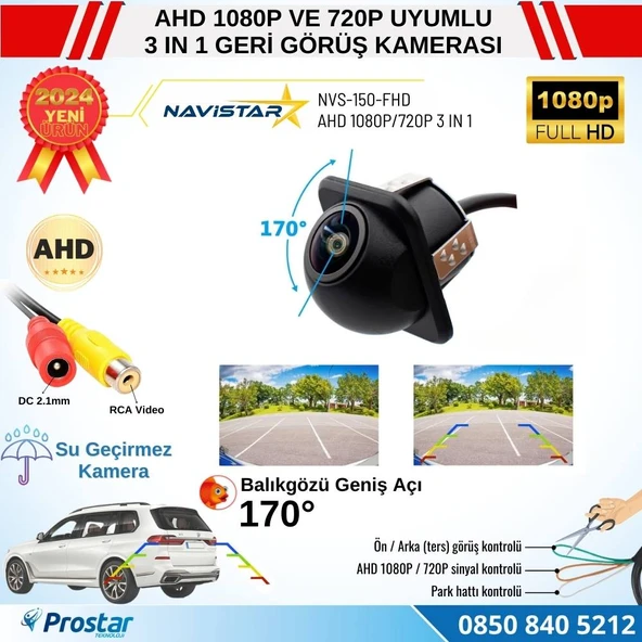 AHD 1080P ve 720P Çevrilebilir 170 Derece Balıkgözü Geniş Açılı  Geri Görüş Kamerası - 2