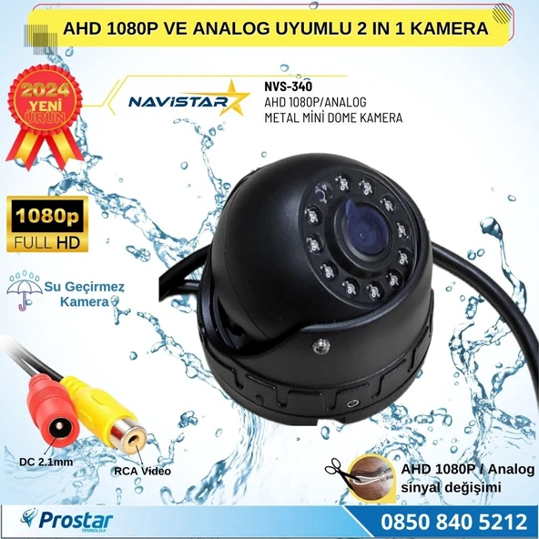 AHD 1080P ve Analog CVBS Pal Dönüştürülebilir Gece Görüşlü Mini Metal Dome Araç Kamerası - 2