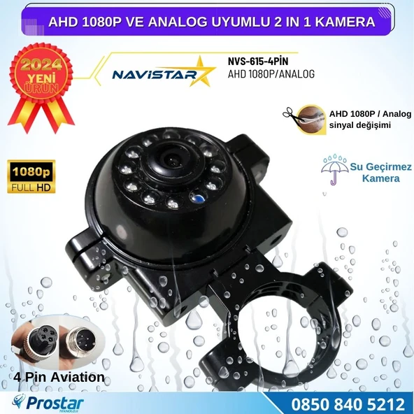 AHD 1080P ve Analog Pal Çevirilebilir 4 Pin Gece Görüşlü Araç Kamerası Metal Kelepçeli Yön Ayarlanabilir Full HD - 5