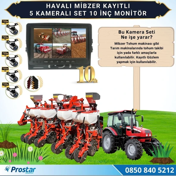5 Kameralı Mibzer Havalı Tohum Makinesi 10 inç Monitör 720P Beyaz Işıklı AHD Kayıtlı Kamera Seti - 4