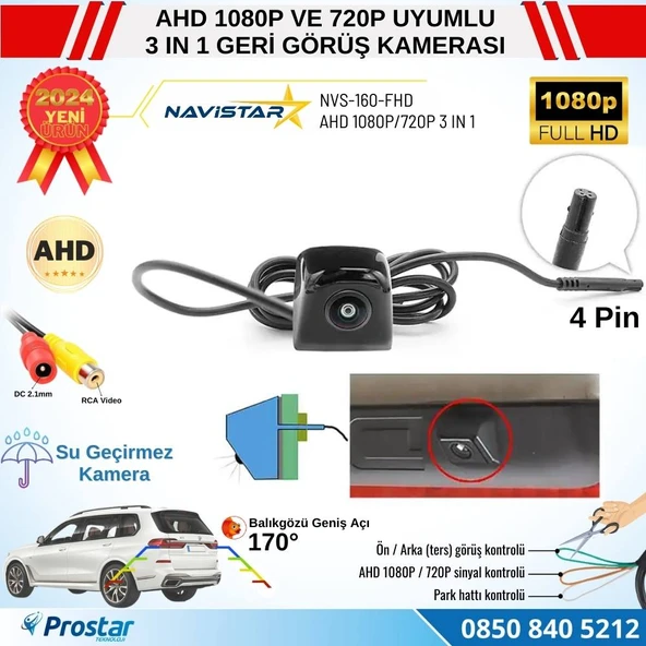 Piramit Balıkgözü AHD 1080P ve 720P Çevrilebilir 170 Derece Geniş Açılı Geri Görüş Kamerası - 3