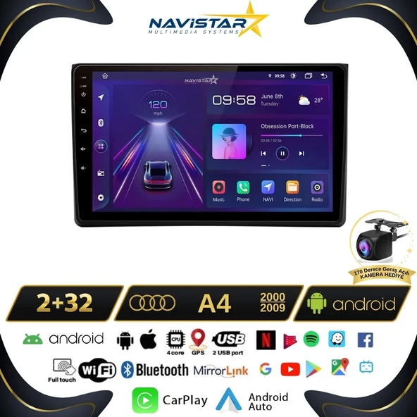 Audi A4  2000-2009 Model 2GB + 64GB Android 13 Kablosuz Carplay Navigasyon Multimedya Sistemi