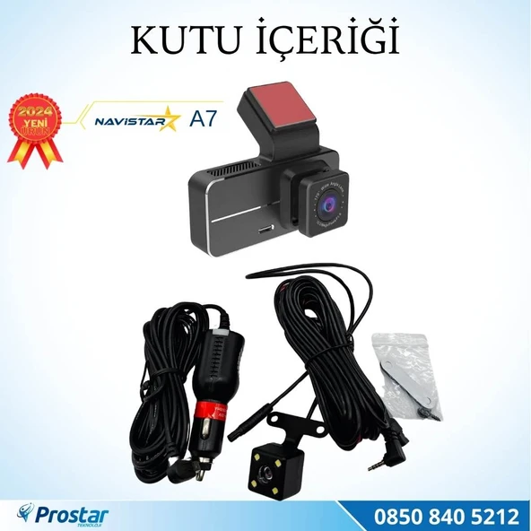 A7 Wifi + GPS 2K Çift Kameralı 170° Geniş Açı Lens Gece Görüşlü Akıllı Araç içi Kamera + 1080P Arka Kamera - 4