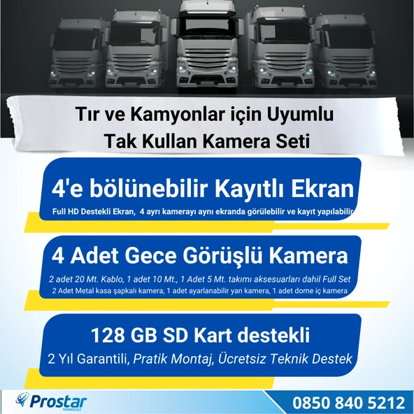 Tır Ve Kamyonlar Için 4 Kameralı Kayıtlı 7 Inç Ekranlı Kamera Seti - 2