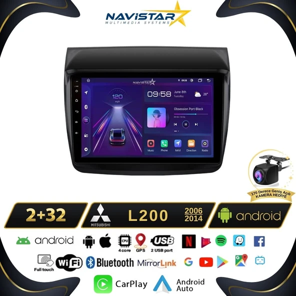 Mitsubishi L200  2006-2014 Model 2GB + 64GB Android 13 Kablosuz Carplay Navigasyon Multimedya Sistemi - 1